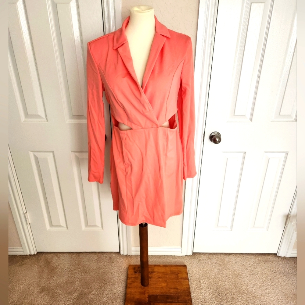 Coral Tuxedo Cutout Dress